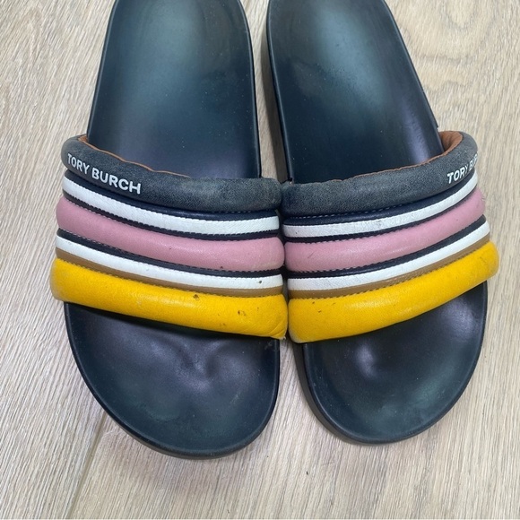 Tory Burch Black Leather quilted stripe slides Size 9 - Picture 4 of 7